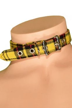 Funk Plus BDSM Collars Yellow Plaid O Ring Choker