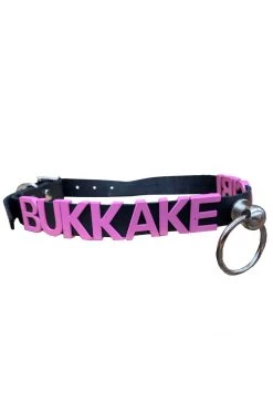 Funk Plus BDSM Collars 3D Pink Steel BUKKAKE GIRL Name Collar With Bondage Ring