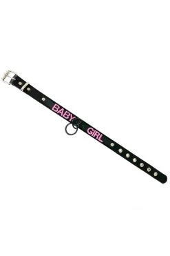 Funk Plus 1 1/4" Leather 'BABY GIRL' Pink Name Choker