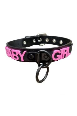 Funk Plus 1 1/4" Leather 'BABY GIRL' Pink Name Choker