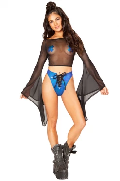 J Valentine Black Mesh Gypsy Sleeve Top