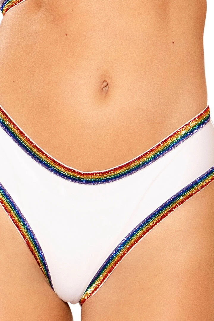 J Valentine White Rainbow Glitter Elastic Short 5 J Valentine White Rainbow Glitter Elastic Short