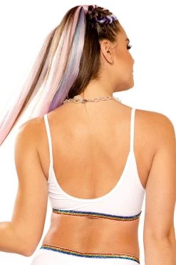 J Valentine White Rainbow Glitter Elastic Top