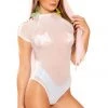 J Valentine White Mesh Silver Eyelet Lace-Up Shoulder Bodysuit