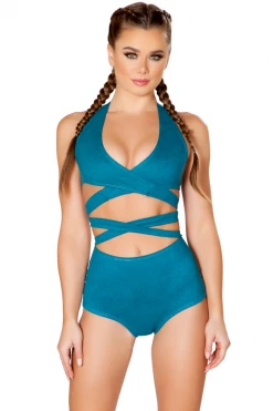 J Valentine Ravewear Teal Faux Suede High Waist Short
