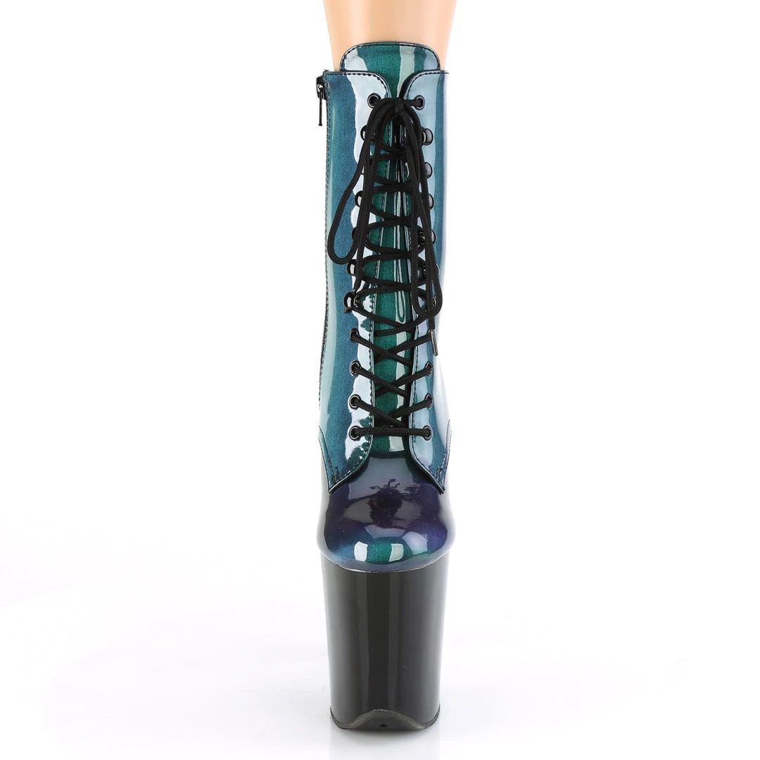 Pleaser 8" Heel, Purple-Green/Black Platform Lace-Up Front Ankle Boot, Side Zip* Shoes 4 Pleaser 8" Heel, Purple-Green/Black Platform Lace-Up Front Ankle Boot, Side Zip* Shoes