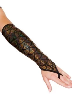 Roma Pair Of Fingerless Elbow Length Mermaid Gloves - Gold Costumes