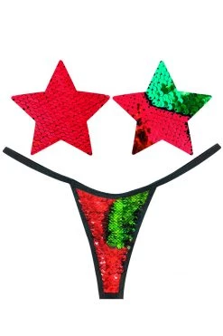 NevaNude Christmas Flip Sequin Nipple Pasties & G-String Panty