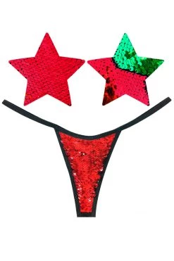 NevaNude Christmas Flip Sequin Nipple Pasties & G-String Panty