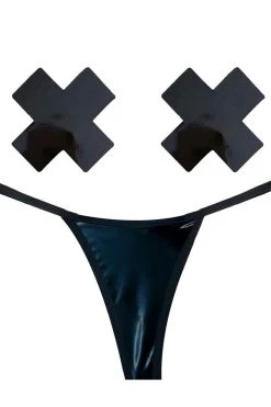 NevaNude Dom Squad Wet Vinyl Nipple Pasties & G-String Panty BDSM Lingerie