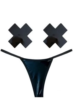 NevaNude Dom Squad Wet Vinyl Nipple Pasties & G-String Panty BDSM Lingerie