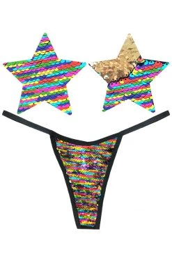 NevaNude Funfetti Flip Sequin Nipple Pasties & G-String Panty Lingerie