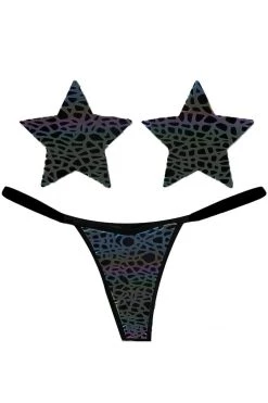 NevaNude Reflective Rainbow Giraffe Nipple Pasties & G-String Panty Lingerie