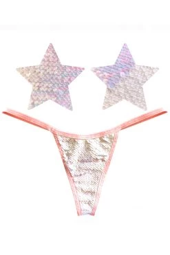 NevaNude Lingerie Princess Bride Flip Sequin Nipple Pasties & G-String Panty