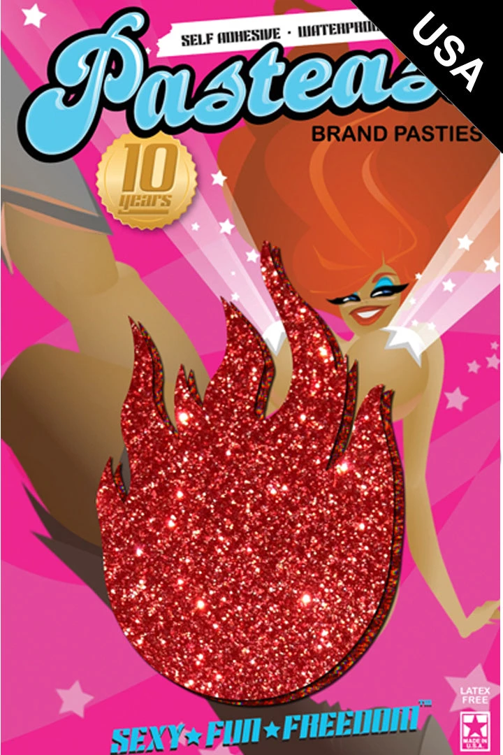 Pastease Accessories Red Glitter Flame Nipple Pasties 5 Pastease Accessories Red Glitter Flame Nipple Pasties