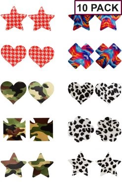 GE Apparel 10 Pack - Camo, Cows, & Crazy Nipple Pasties Accessories