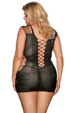 OY Brands Woven Feather Fishnet Bodystocking Dress Bodystocking Lingerie
