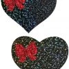 Pastease Accessories Black Glitter Red Bow Heart Nipple Pasties 1 Pastease Accessories Black Glitter Red Bow Heart Nipple Pasties