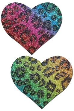 Pastease Rainbow Cheetah Glitter Heart Nipple Pasties