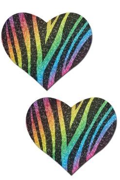 Pastease Rainbow Clothing Glittering Rainbow Zebra Hearts Nipple Pasties