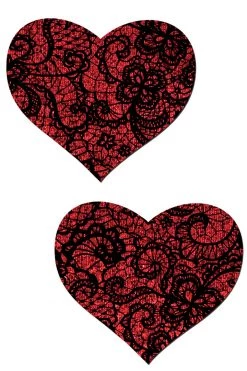 Pastease Valentines Day Lingerie Red Glitter Heart With Black Lace Nipple Pasties
