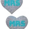 Pastease "Mrs" Bridal Silver Glitter Hearts Nipple Pasties