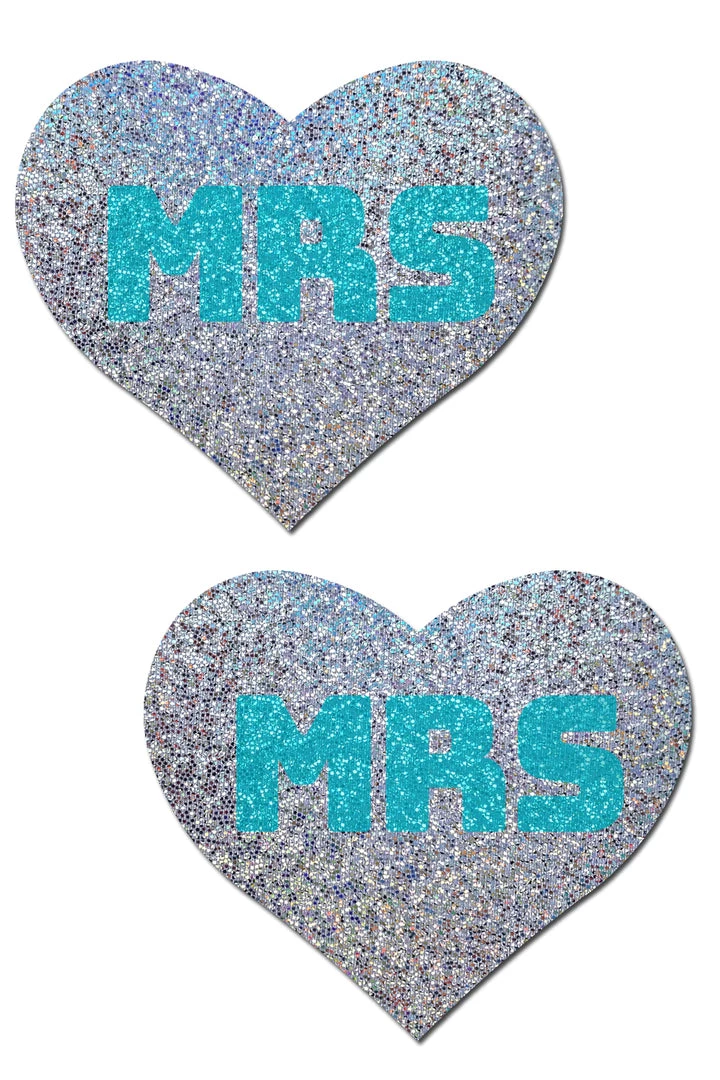 Pastease "Mrs" Bridal Silver Glitter Hearts Nipple Pasties 4 Pastease "Mrs" Bridal Silver Glitter Hearts Nipple Pasties