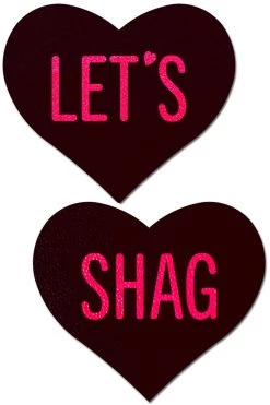 Pastease Lingerie Black Heart With Pink 'Let's Shag' Nipple Pasties