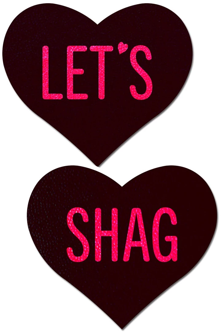 Pastease Lingerie Black Heart With Pink 'Let's Shag' Nipple Pasties 3 Pastease Lingerie Black Heart With Pink 'Let's Shag' Nipple Pasties