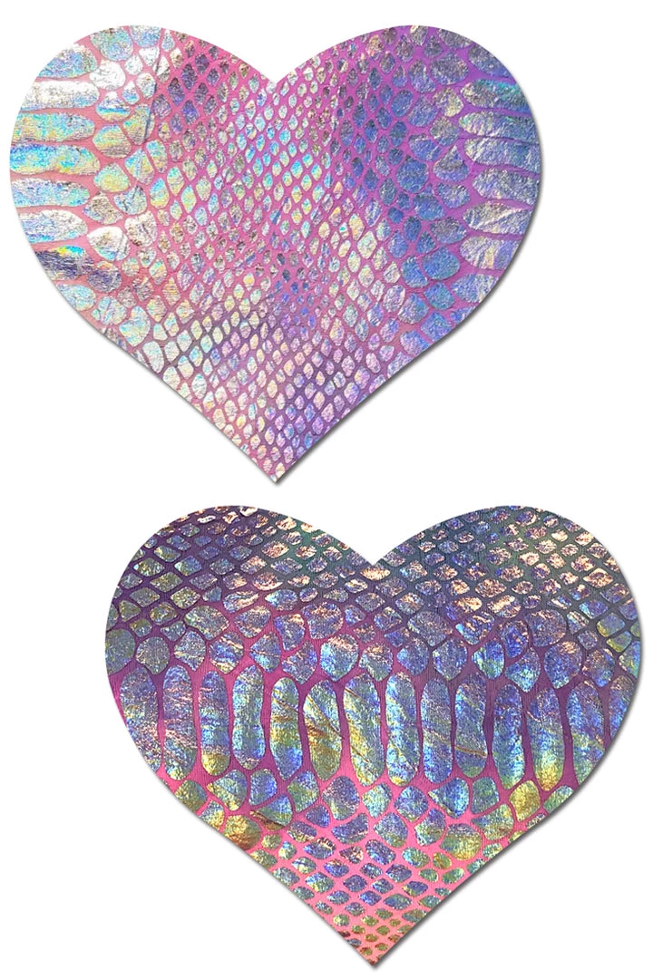 Pastease Silver Holographic Snake Print Heart Nipple Pasties 3 Pastease Silver Holographic Snake Print Heart Nipple Pasties