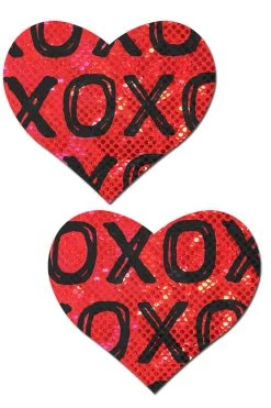Pastease Lingerie Shattered Glass Disco Ball Red With Black XO Heart Nipple Pasties