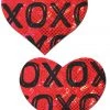 Pastease Lingerie Shattered Glass Disco Ball Red With Black XO Heart Nipple Pasties