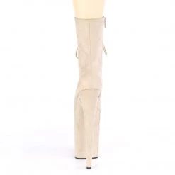 Pleaser 9" Heel, Beige Faux Suede Platform Lace-Up Front Ankle Boot, Side Zip*