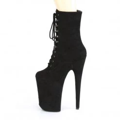 Pleaser Shoes 9" Heel, Blk Faux Suede Platform Lace-Up Front Ankle Boot, Side Zip*