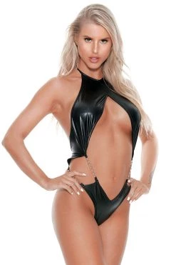 BodyShotz Latex Lingerie Stretch Vinyl Bodysuit With Chains