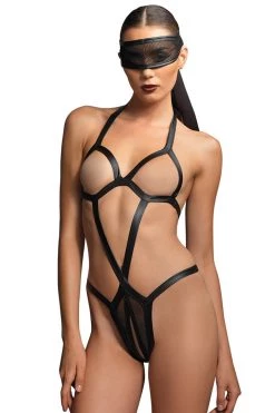 Leg Avenue BDSM Lingerie Crotchless BDSM Bodysuit With Eye Mask