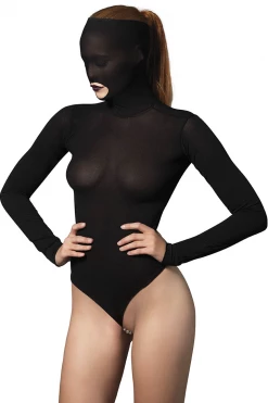 Leg Avenue Opaque Hooded Bodysuit With Beads