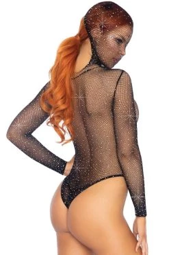 Leg Avenue Rhinestone Fishnet Hooded Teddy Bodystocking Lingerie