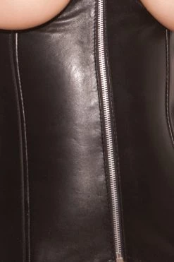 Elegant Moments Leather Open Cup Corset With Zipper BDSM Lingerie