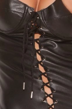 Elegant Moments BDSM Lingerie Leather Lace-Up Dress