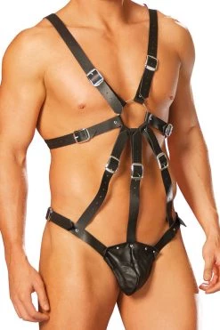 Elegant Moments Men's Lingerie Men's Leather Harness With Pouch