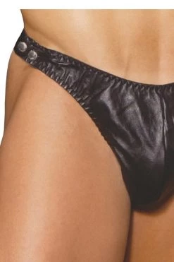 Elegant Moments Male Thongs Men's Leather Thong With Side Snaps