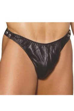 Elegant Moments Male Thongs Men's Leather Thong With Side Snaps