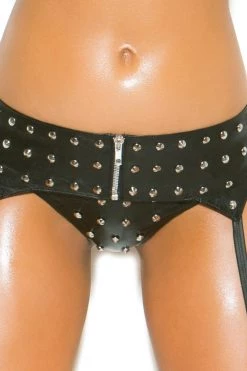 Elegant Moments Leather Garter Belt With Zipper