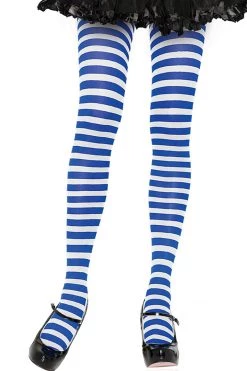 Leg Avenue White & Blue Striped Sexy Pantyhose Hosiery