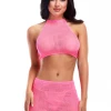 XGEN Pink Jacquard Crop Top & Skirt Set Bodystocking Lingerie