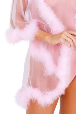 Roma Baby Pink Sheer Marabou Robe Lingerie 8 Roma Baby Pink Sheer Marabou Robe Lingerie