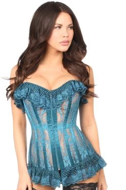 Daisy Corsets Lingerie Dark Teal Ruffle Sheer Lace Corset*