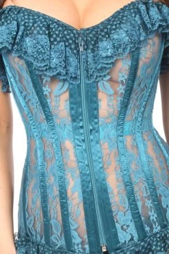 Daisy Corsets Lingerie Dark Teal Ruffle Sheer Lace Corset*