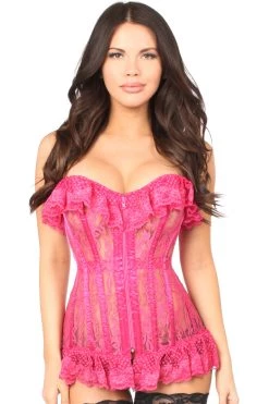 Daisy Corsets Fuchsia Ruffle Sheer Lace Corset*